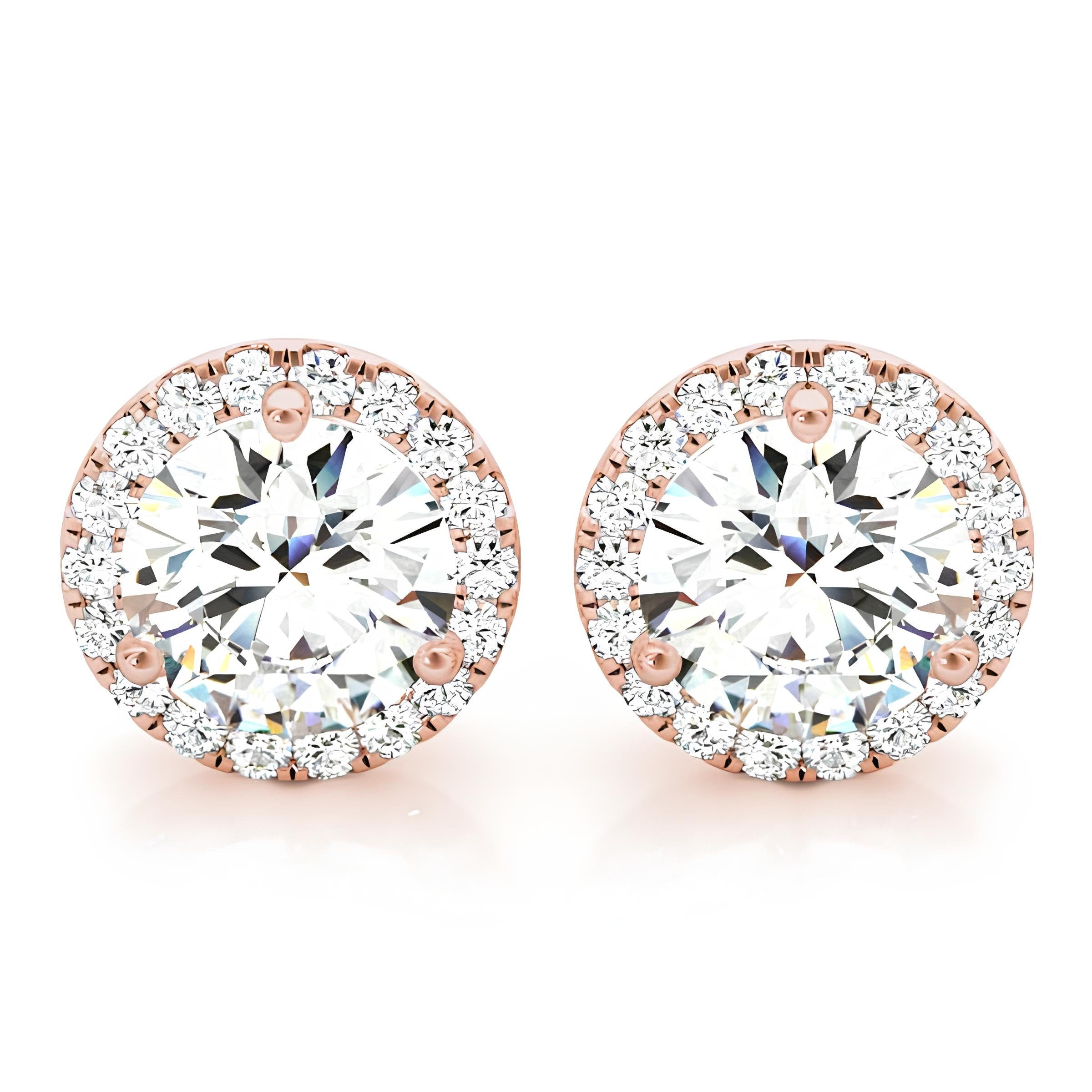 Halo Stud Earrings with 0.25–4.00 Carat EF VS/SI Round Cut Lab-Grown Diamonds 14K Gold Diamond Studs for Women